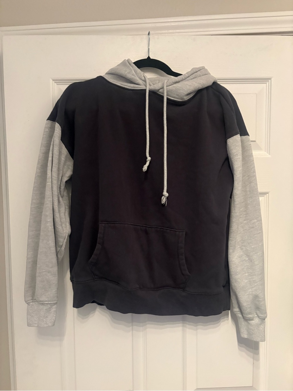 Two-Tone Pullover Hoodie in Black and Light Gray